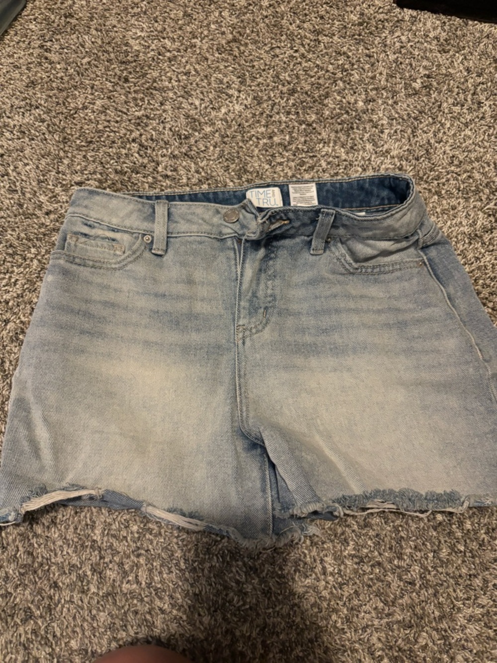 Time and Tru Light Blue Frayed Hem Denim Shorts
